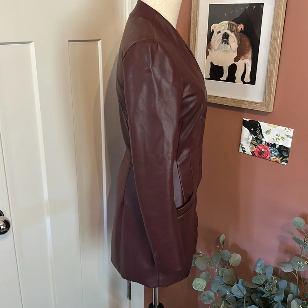 Superdown Nia faux leather Merlot mini buttons long sleeve blazer style S dress